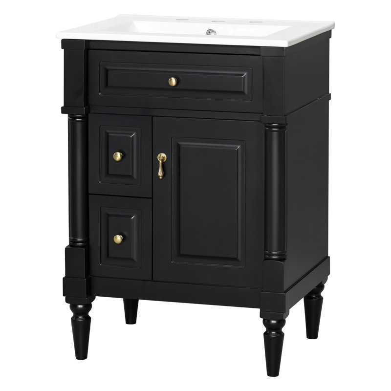 Meuble-lavabo 24 po avec comptoir en céramique, Noir