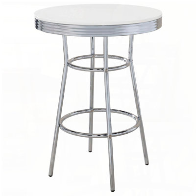 Glossy White and Chrome Round Bar Table