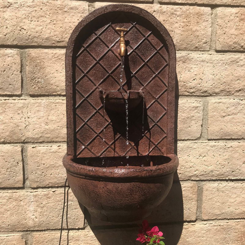 Lutton Weather-Resistant Polystone Solar Outdoor Wall Fountain - Bronze, Dark Brown