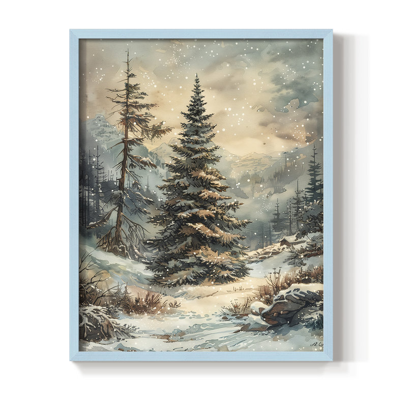 «Christmas Holiday» DCXXXV, reproduction d'art encadrée - bois massif, H 15 po x l 12 po, Bleu