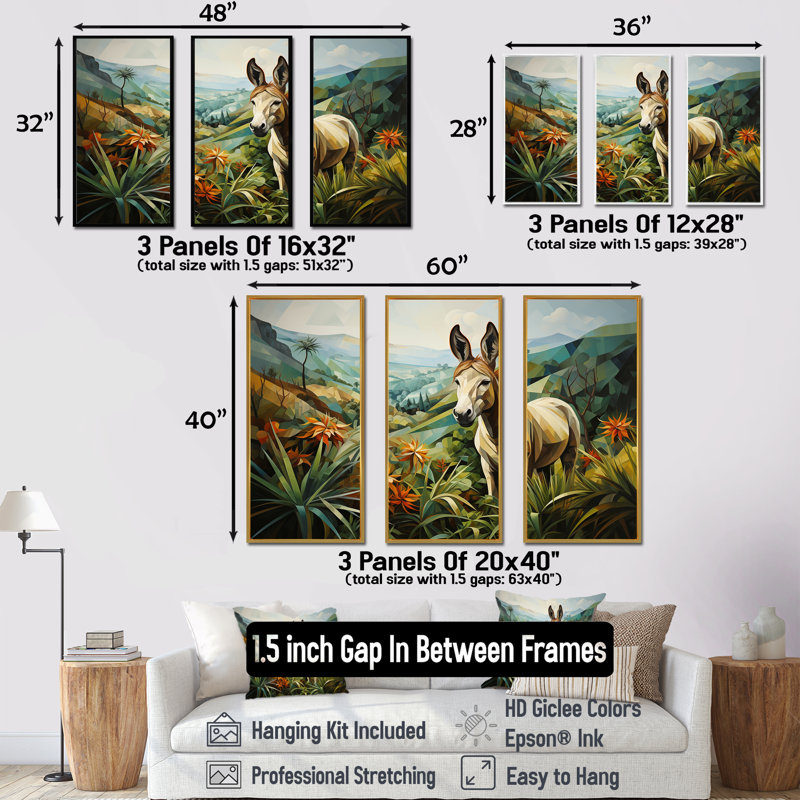 "Horizon d'âne campagne VI" - art mural âne, H 28 po x l 36 po, Cadre flottant noir