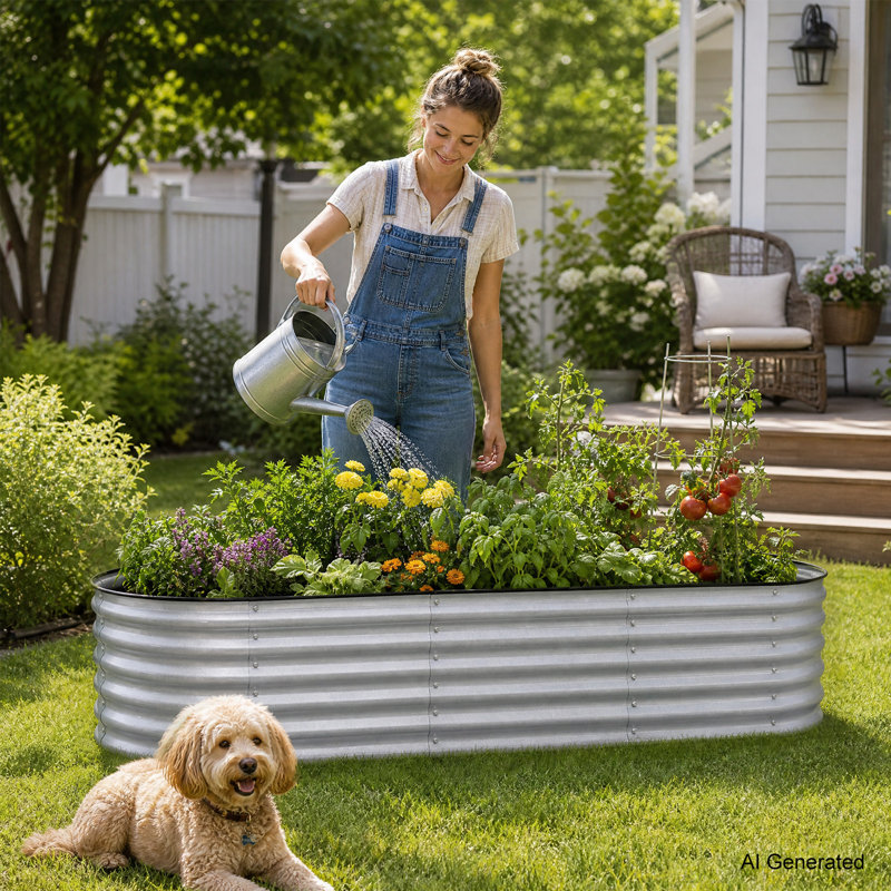 Anesa Modular Metal Raised Garden Bed, Silver, 17'' H x 89" W x 27.5" D