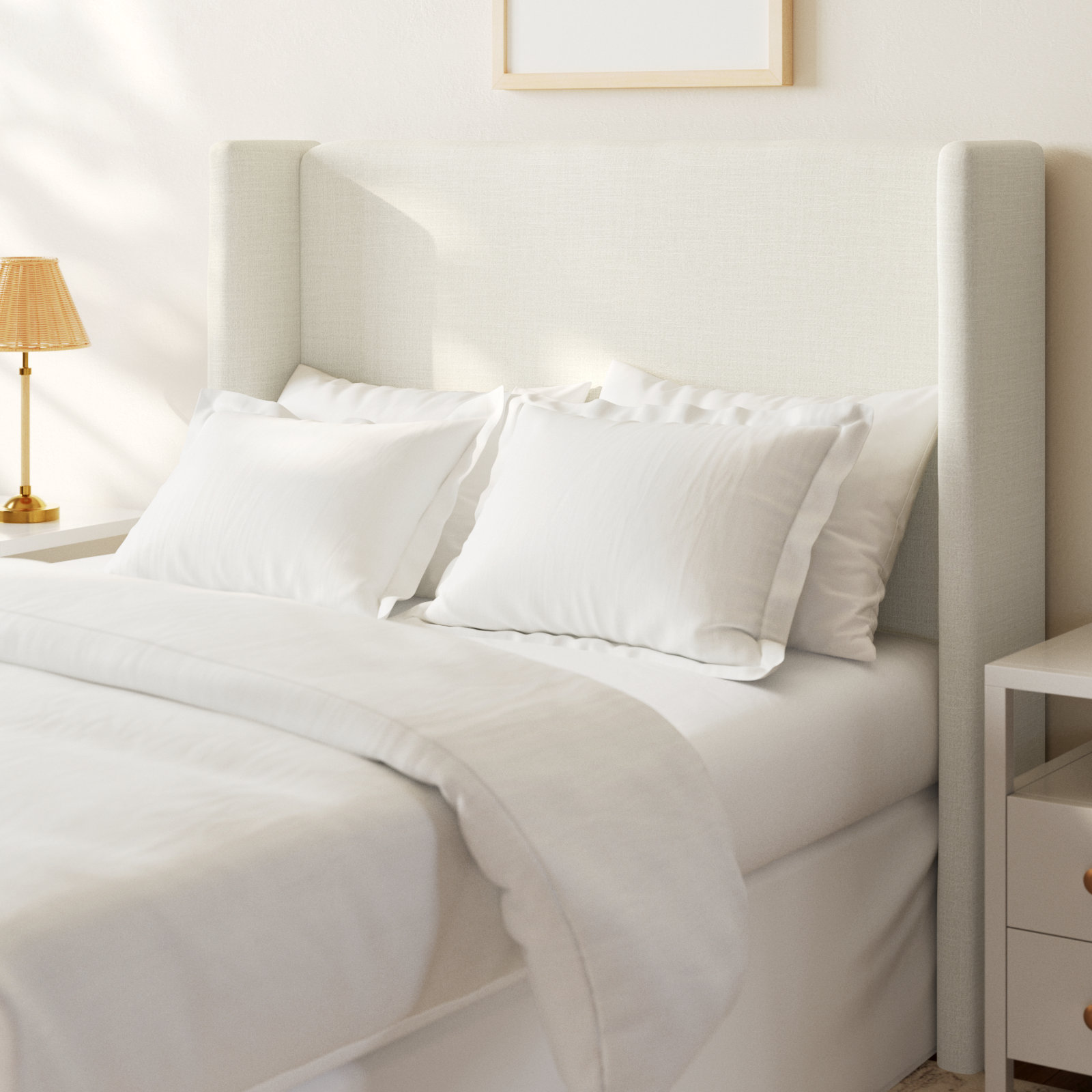 Bellfield Upholstered Headboard, Full, Zuma White Textured Linen