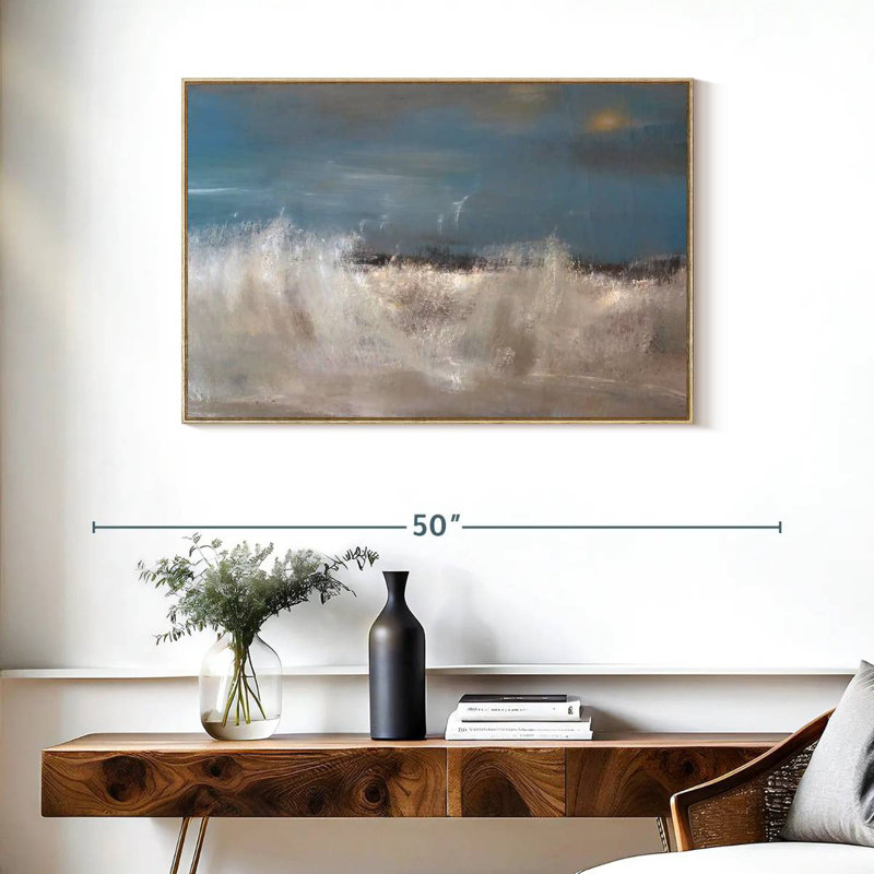 Vagues de la mer sauvage, Cadre flottant en bois naturel, 37 po x 25 po