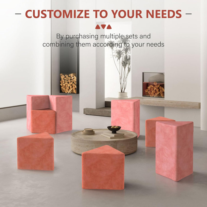 WOWMAX Softscape Triangle Ottomans Soft Seating Set Floor Cushion,  Large Cube Combo Upholstered Footrest Convertible Seating Sofa Stuffed Pouf (Set Of 3)