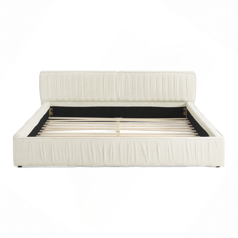 Queen Size Upholstered Bed Frame, Beige