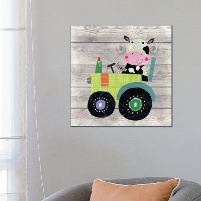 Tractor Cow by Katherine And Elizabeth Pope - Wrapped Canvas Painting