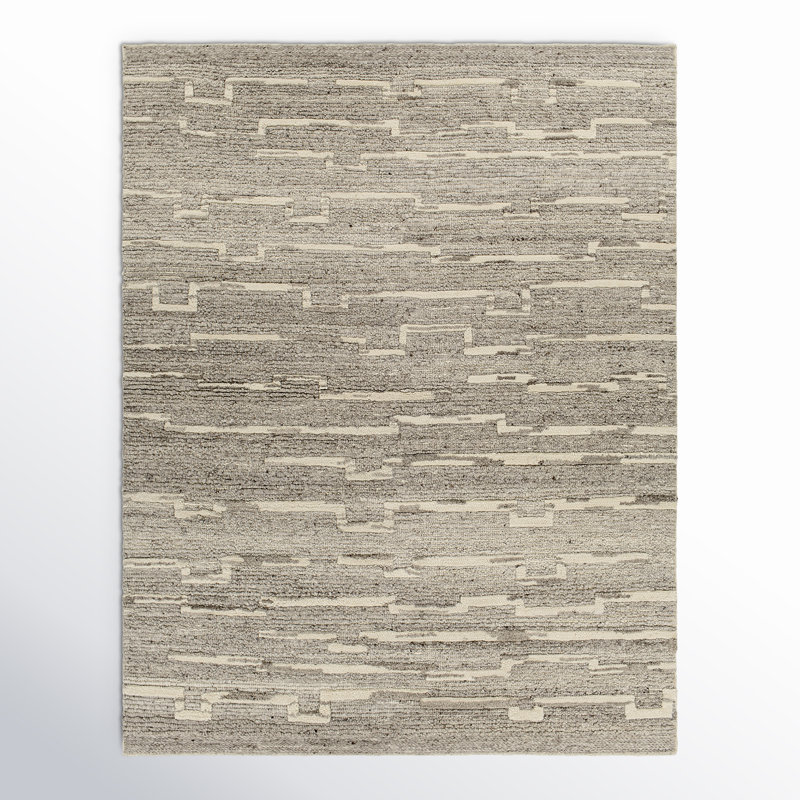 Wool Abstract Area Rug in Gray/Brown, Rectangle 9' x 12'