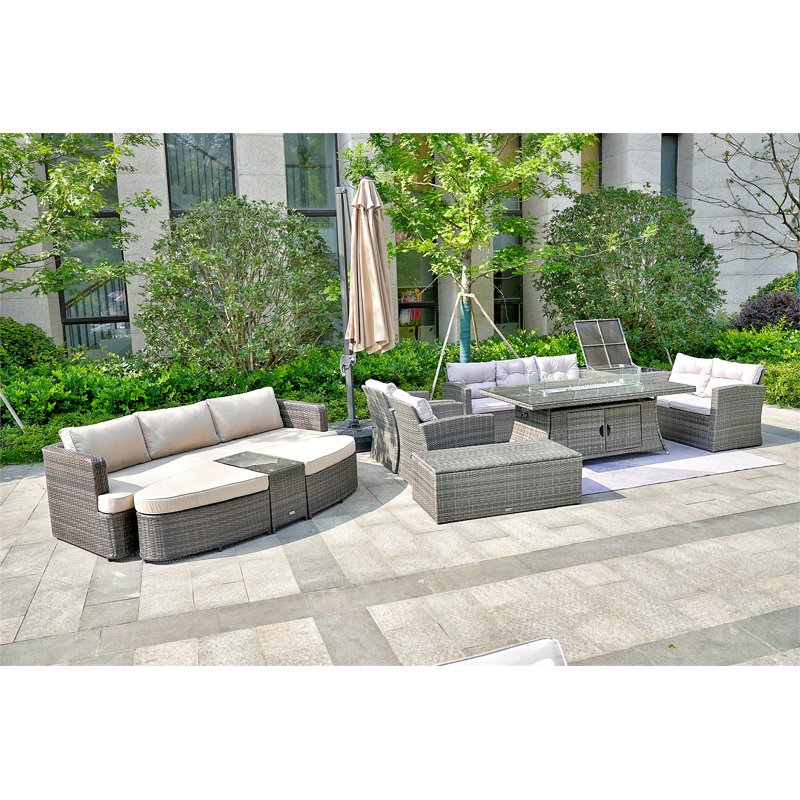 Ensemble de patio 9 pièces en rotin avec coussin 9 pièces
