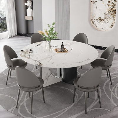 Simple Modern Round Rock Slab Dining Table Sets