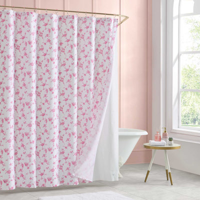 Betsey Johnson Floral Toile Pink Shower Curtain And Hooks Set