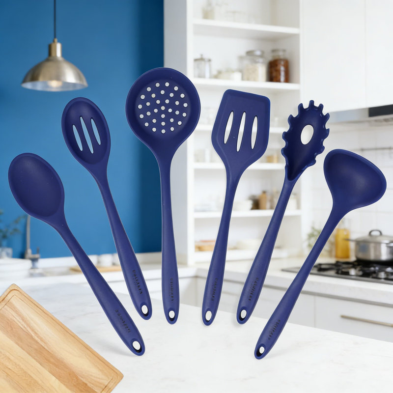 Ensemble d'ustensiles de cuisine professionnel en silicone avec noyau en acier inoxydable, outils de cuisson antiadhésifs 6 pièces pour casseroles et poêles