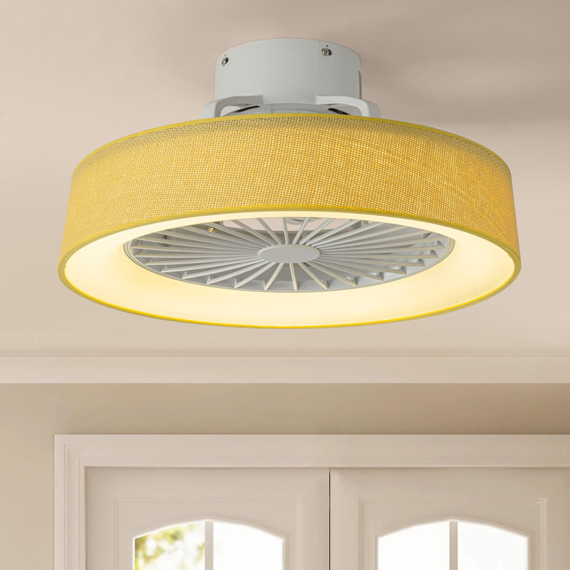 Jiren Dimmable Flush Mount LED Ceiling Fan with Remote Control, White/Yellow