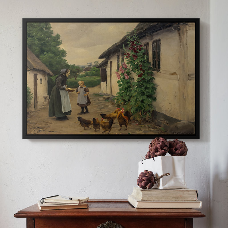 «Visit to grandmother» - Hans Andersen Brendekilde, toile tendue encadrée, 16 x 24, Noir