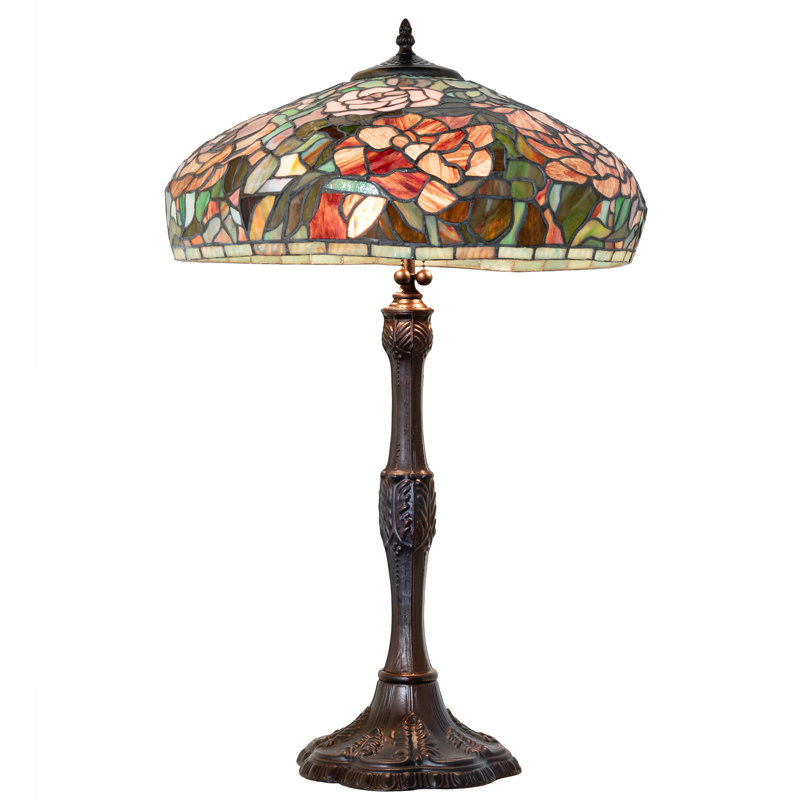 Mahogany Bronze 26" Table Lamp with Ruby and Pink Glass Shade
