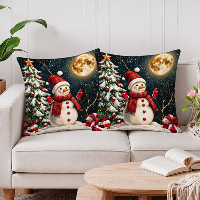 Housses de coussin décoratives en microfibre douce JYK, imprimées recto verso, fermeture éclair invisible, idéales pour la décoration intérieure et les cadeaux. 45 x 45 cm, motif de cerf en fil brun et rouge.
