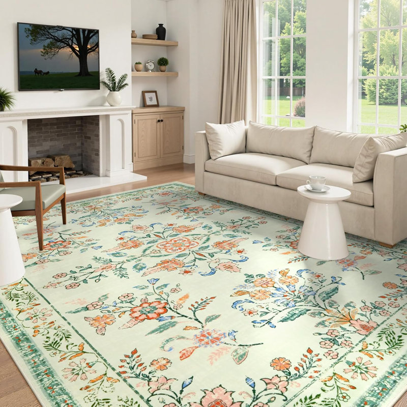 Tapis lavable pour salon Vintage, Rectangulaire 8 pi x 10 pi