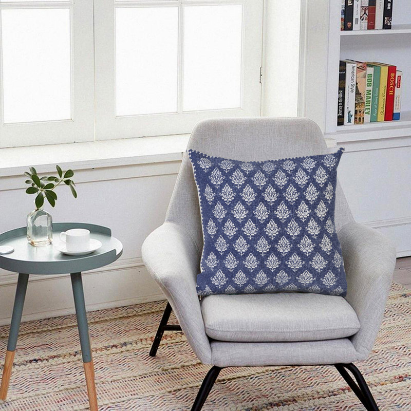 20" X 20" Twilight Blue And White 100% Cotton Geometric Zippered Pillow, Navy/White, Polyester/Polyfill