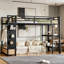 Lit superposé double au-dessus de double avec tablettes de rangement, lits superposés en métal avec tiroirs et panneau perforé, structure de lit superposé non grinçant et stable pour les adolescents et les adultes, noir