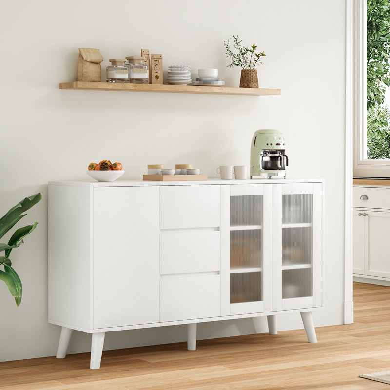 55.1"W Farmhouse Buffet Cabinet With 3 Drawer, White