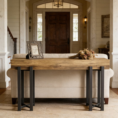 Industrial Console Table For Entryway And Living Room, 63-Inch Rustic Wood Sofa Table With Black Metal Frame, Minimalist Hallway And Foyer Table