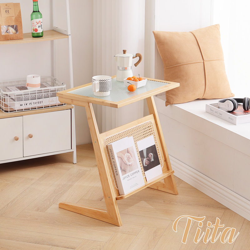 Table de bout en verre, Jaune, H 22 po x l 11,8 po x P 20,5 po