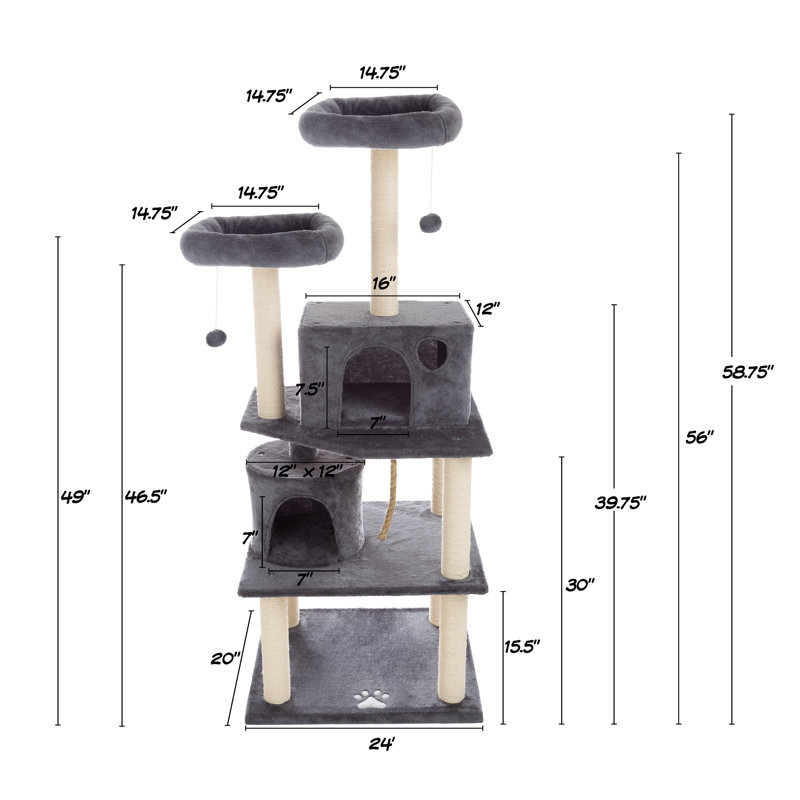 Gray 5-Tier Cat Tower with Sisal Scratch Posts