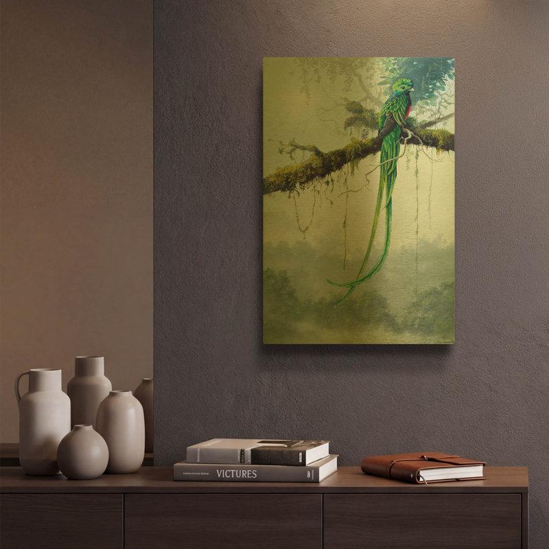 « Quetzal resplendissant » par Harro Maass, tableau mural en métal doré, 30,5 x 40,5 cm, 12 po x 16 po