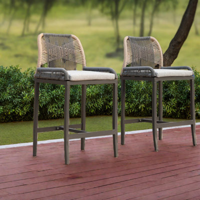 Comfortable Patio Bar Stools Set Of 2, Aluminum Rope Modern Patio Seating