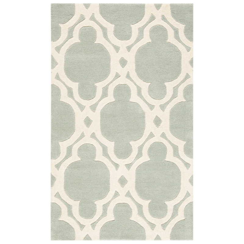 Tapis gris / ivoire en laine touffeté à la main à motif géométrique Carolene, Rectangulaire 3 pi x 5 pi