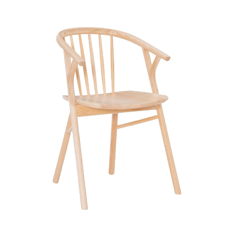 Chaise avec accoudoirs à dossier en bois massif Fincher Windsor, Naturel