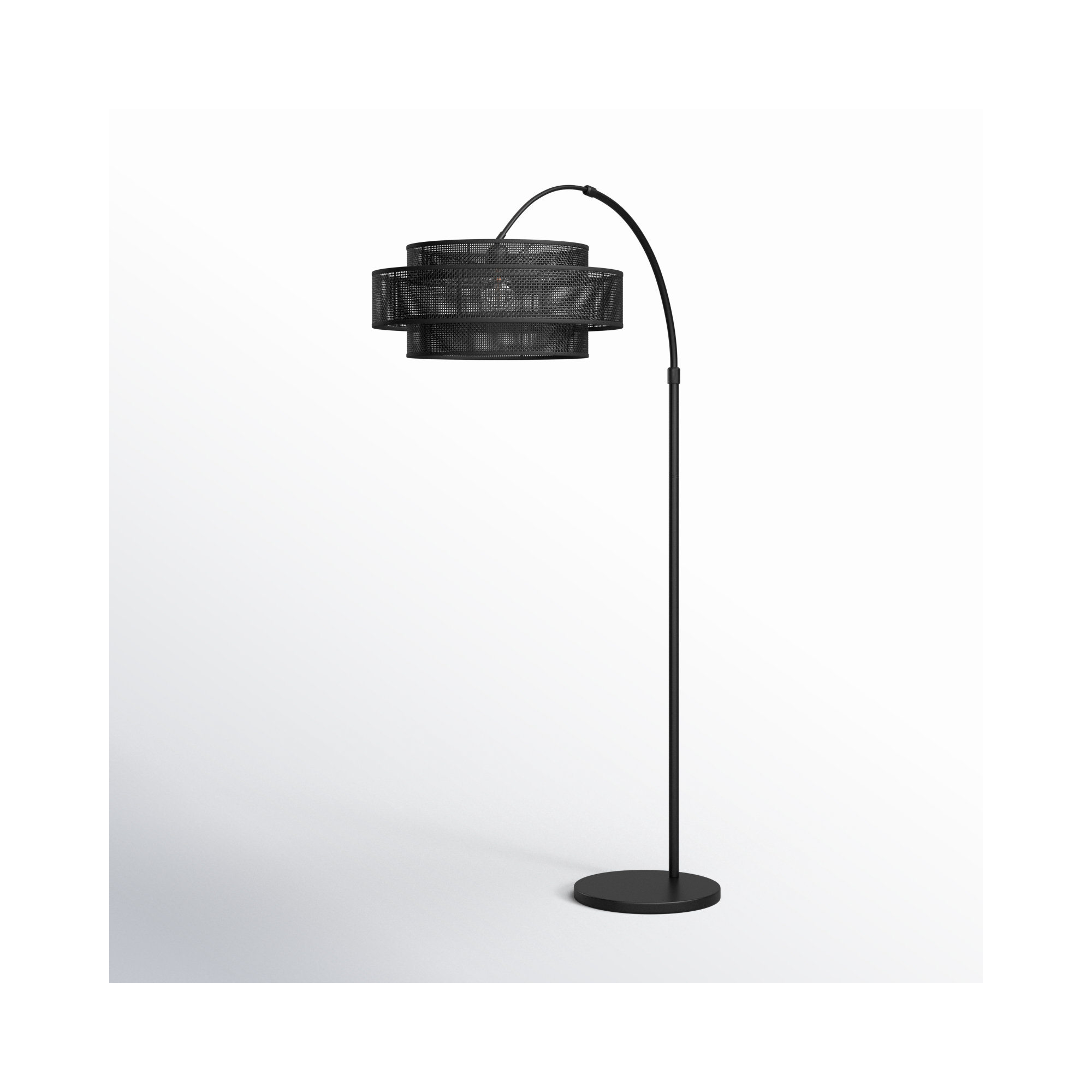 Romola 82 In. Floor Lamp With Rattan Shade And 3 Way Switch, Black