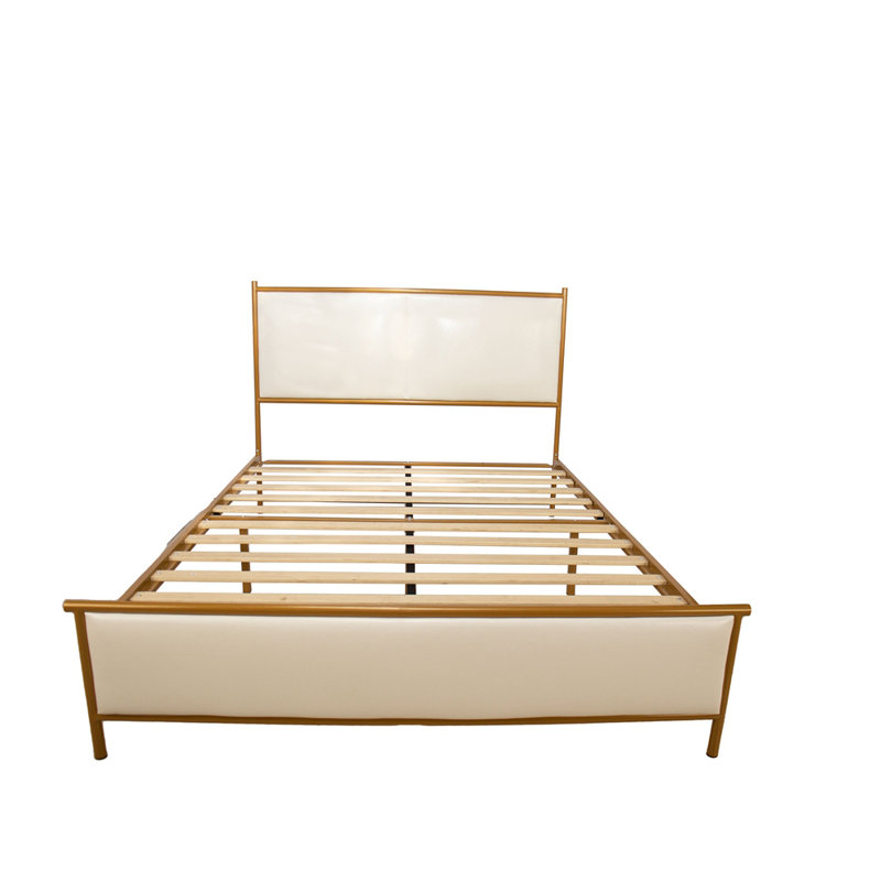 Lit plateforme tapissier en bois massif Rickmansworth, Grand, Blanc / brun