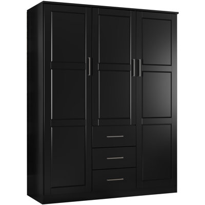 Bassam 100% Solid Wood Wardrobe Closet with Drawers & Adjustable Shelves – Modern 3 Door Bedroom Armoire Storage Cabinet