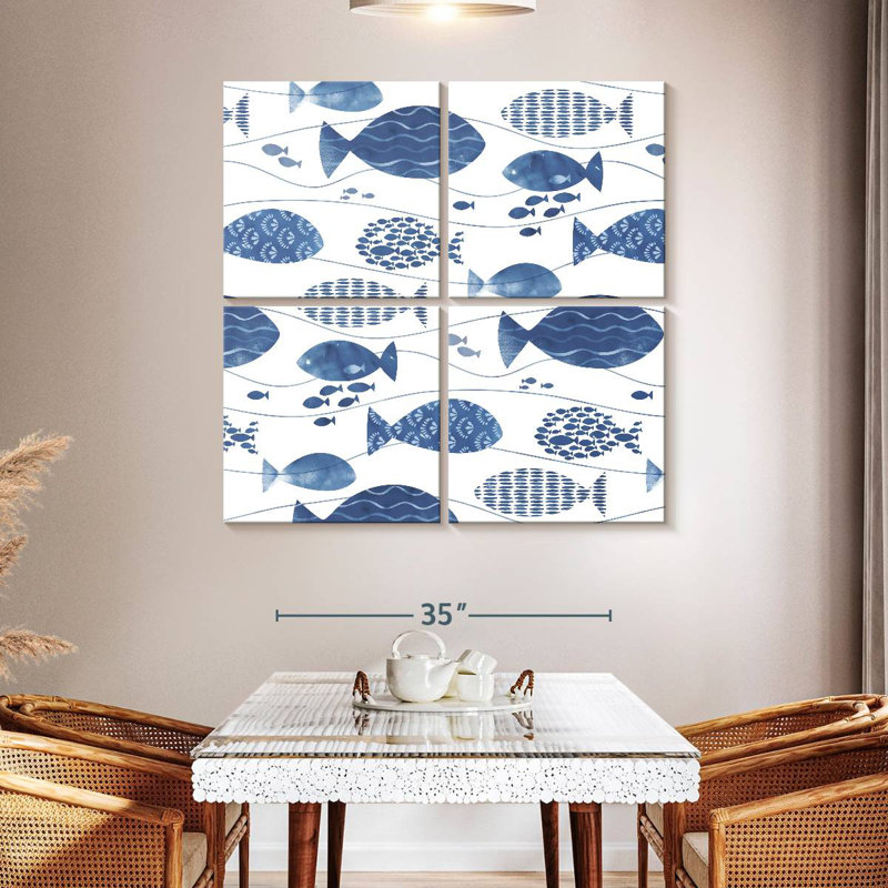 Ashelle abstrait poisson bleu, H 45 po x l 45 po