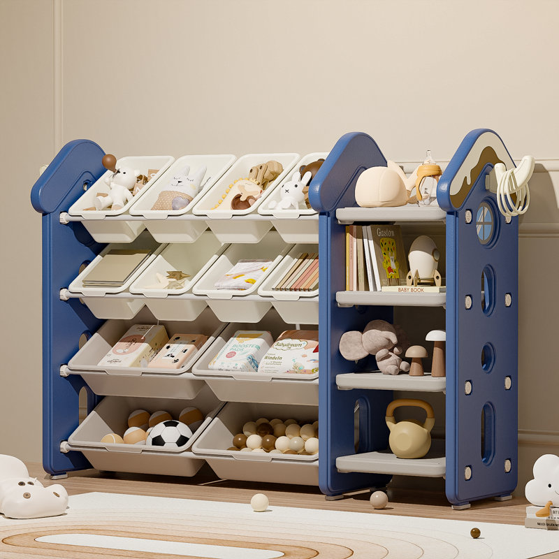 Kids Toy Storage Organizer With 12 Removable Bins, Toy Organizers And Storage With 4-tier Bookshelf For Kids Toy Storage Organizer