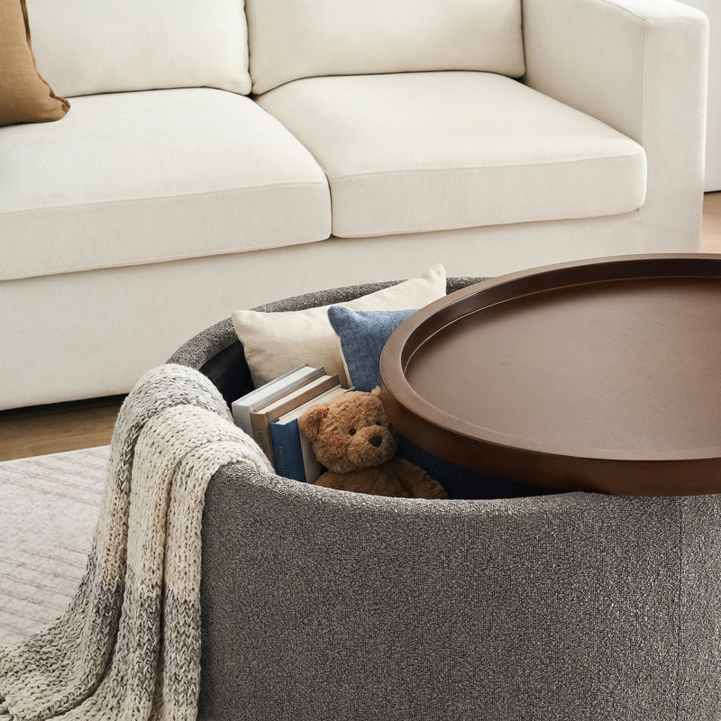Repose-pieds pivotant avec rangement en bois et plateau en bois l 30,1 po Caysey, Gris clair