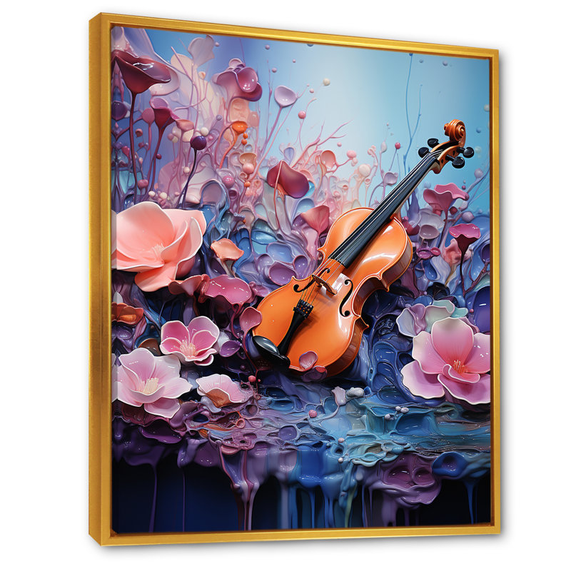 «Whimsical Violin Music Melody», reproduction sur toile, Cadre flottant doré, H 44 po x l 34 po x P 1,5 po