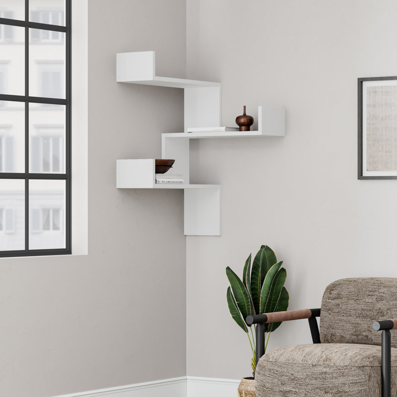 Luci 3 Piece Corner Wall Mounted Floating Shelf Modern Space-Saving Design, White