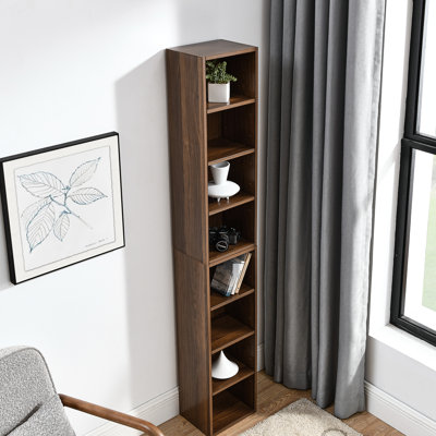 8 Tall Bookcase With Adjustable Shelves, Multi-Functional Double- Cd Storage For Home Office, Exquisite Appearance And Easy Assembly Narrow Media Tower Rack Appearance, Waterproof