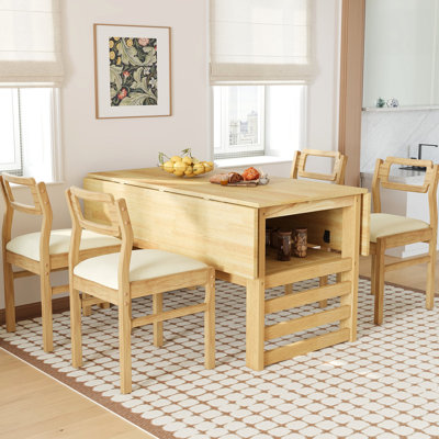 Table de salle à manger de 47,2 po avec abattants, tablette pratique et chaises rembourrées à la mode pour 4 personnes