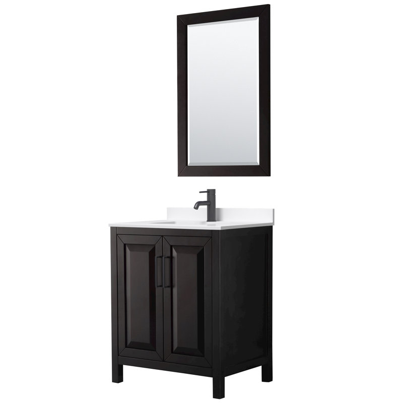 Daria 30'' Single Bathroom Vanity with Marble Top, White, Matte Black, White Quartz