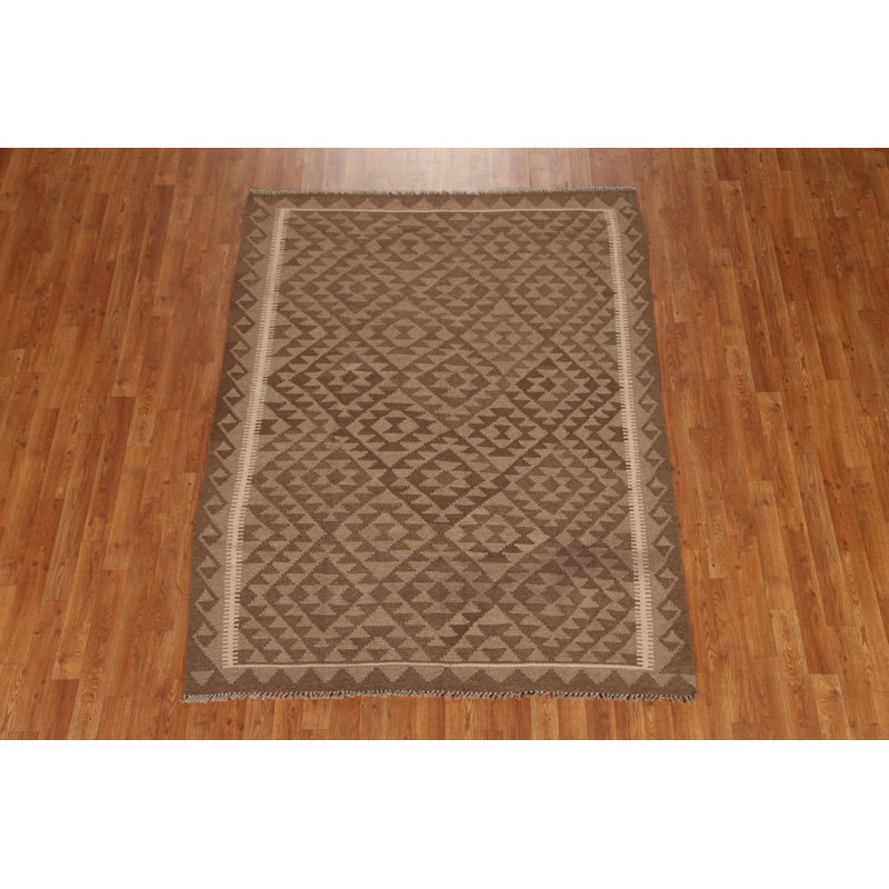Tapis brun tissé à la main Kilim 5 x 7