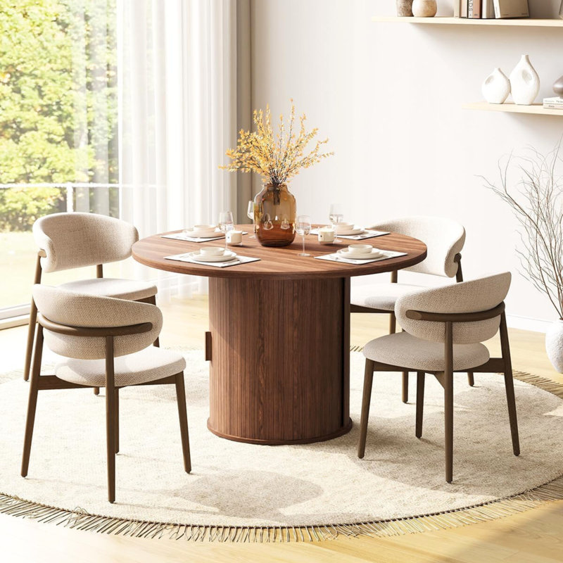 47-Inch Round Dining Table With Storage, Brown Wood