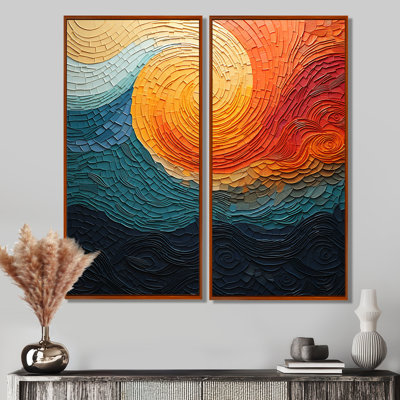 «Teal Orange Op Art Rhythmic Illusion III», impressions sur toile bleu sarcelle