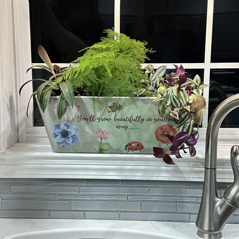 16" Multicolor Bamboo Fiber Rectangular Self-Watering Planter