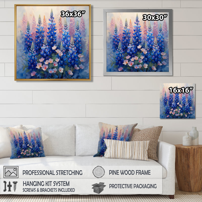 Fleurs bleues, roses et bleues, décorations murales bleues Dreams IV - Bonnets bleus, Toile tendue, H 36 po x l 36 po
