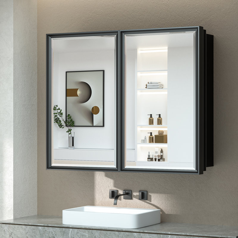 Armoire à pharmacie avec miroir et tablettes Cyrille, H 30 po x l 36 po x P 5,2 po, Noir