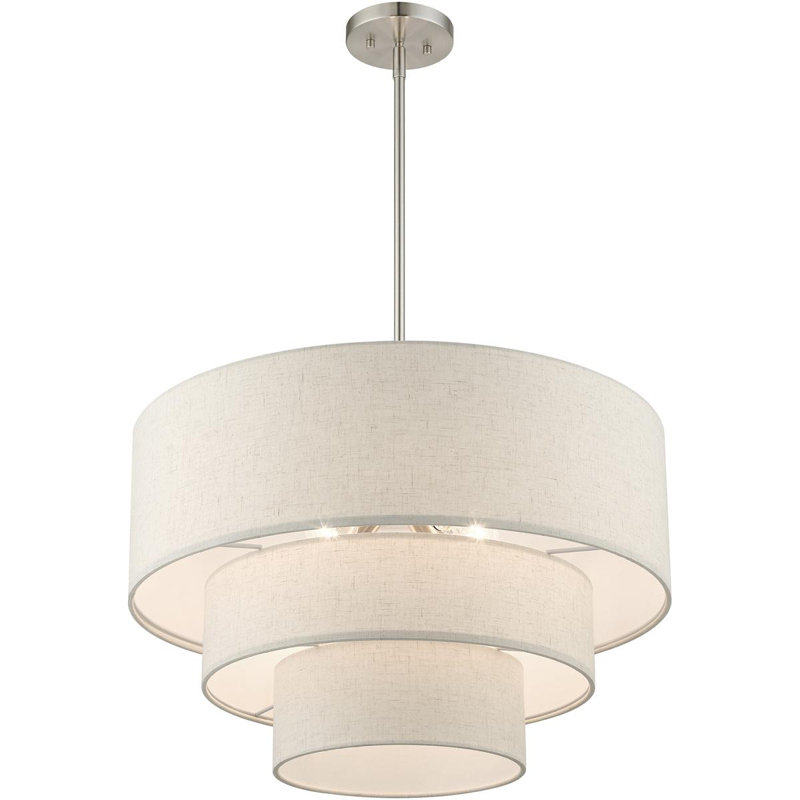 Lustre suspendu 4 lumières en nickel brossé, Nickel brossé, Blanc, Gruau