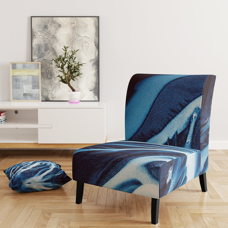 Fauteuil de chambre moderne rembourré en velours Brechta Vibrant Curve Design II, Bleu foncé/bleu pâle